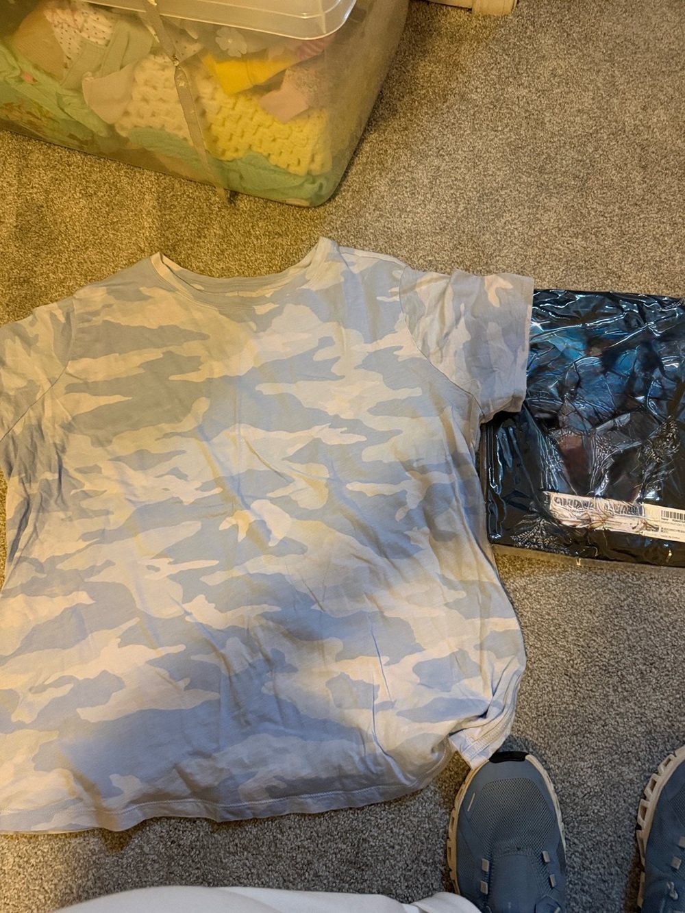 Athleta Light Blue & White Short Sleeve Camo Tee